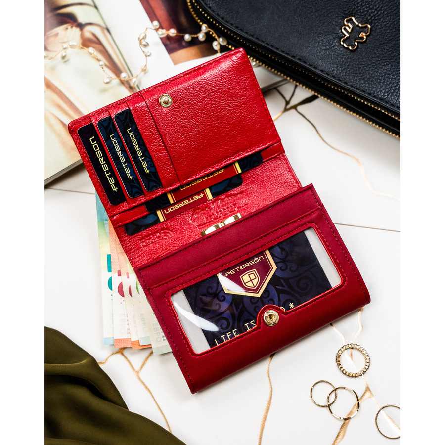 Czerwony portfel damski zamykany na zatrzask - Peterson