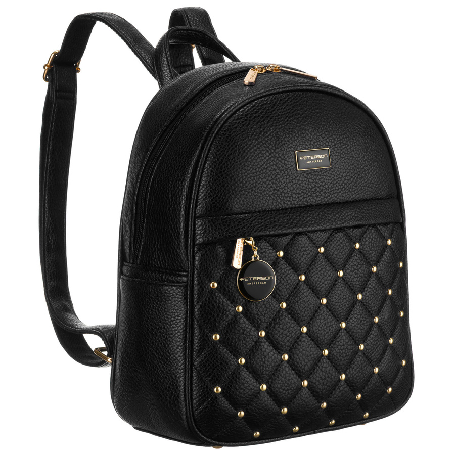 Mały pikowany modny czarny plecak damski z eko skóry Peterson