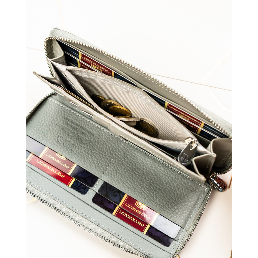 Portfel damski w typie piórnika w kolorowe kwiaty, wykonany ze skóry naturalnej i ekologicznej - Peterson