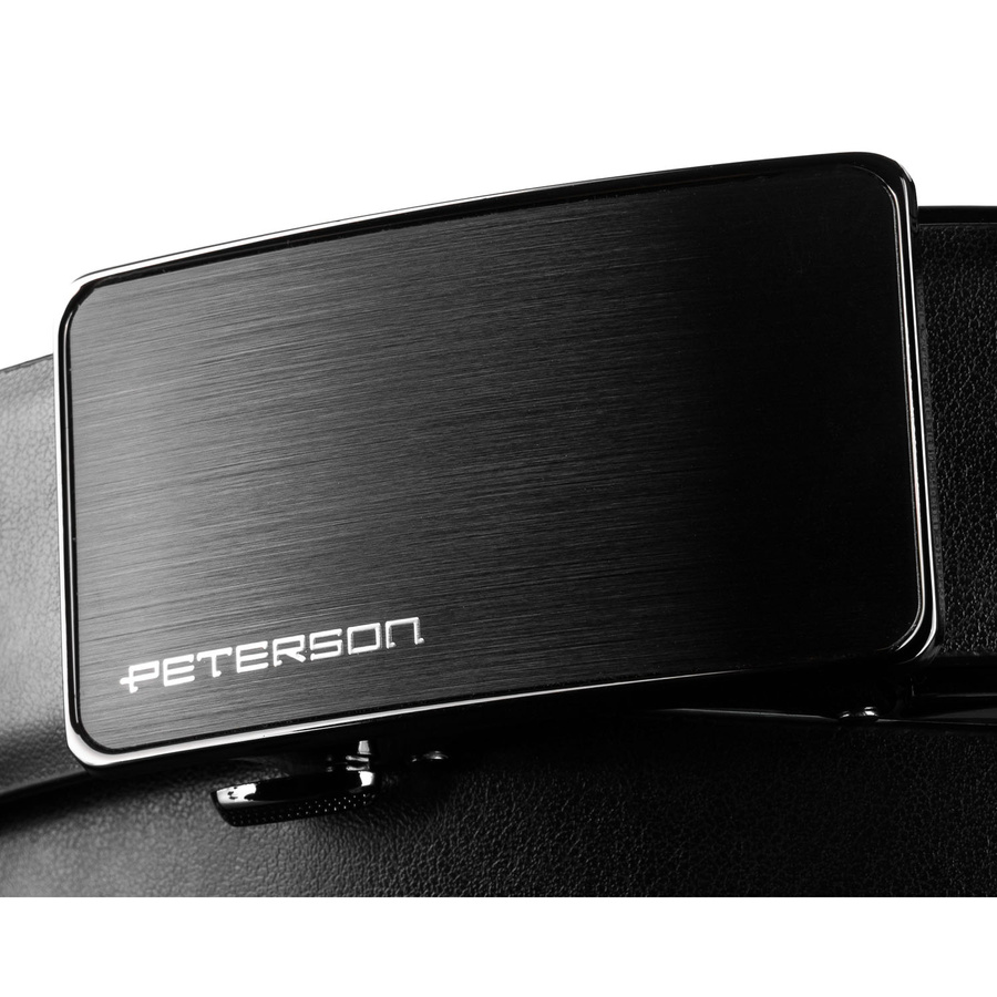 Pasek męski z automatyczną klamrą wykonany ze skóry naturalnej w czarnym kolorze - Peterson