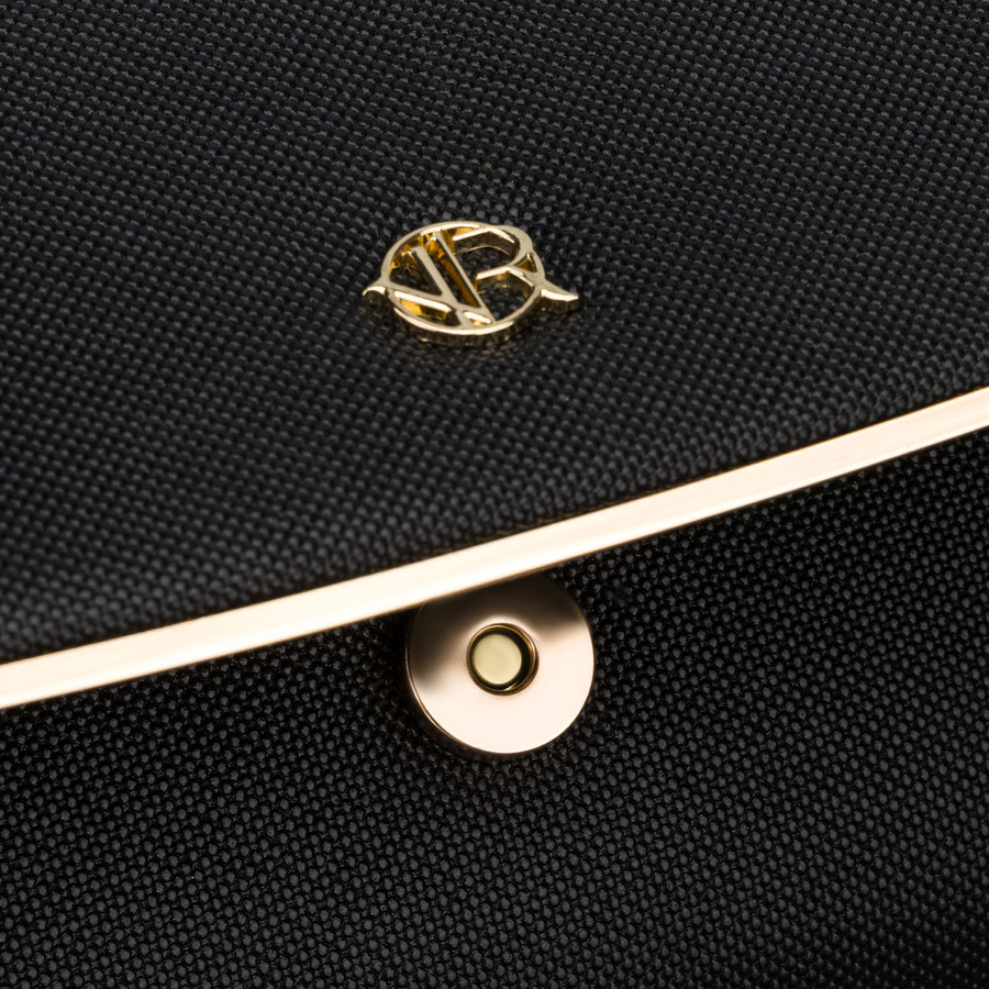 Czarna, wizytowa torebka damska wykonana z tkaniny syntetycznej - Rovicky