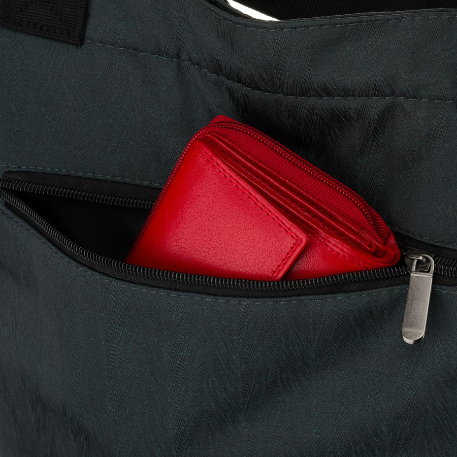 Szara shopperka damska zamykana suwakiem z kieszonką zewnętrzną - Rovicky