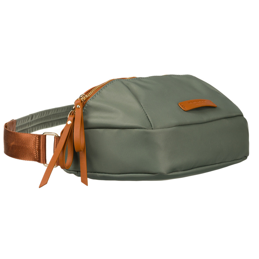 Nerka damska z nylonu i skóry ekologicznej w zielono-brązowym kolorze zawieszona na regulowanym pasku - Peterson