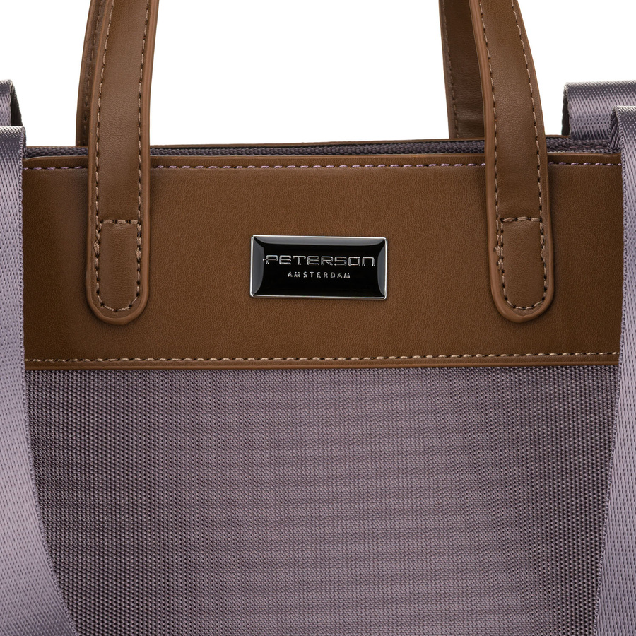 Duża shopperka damska w szarym kolorze, jednokomorowa, zawieszona na uchwytach i doczepianym pasku - Peterson