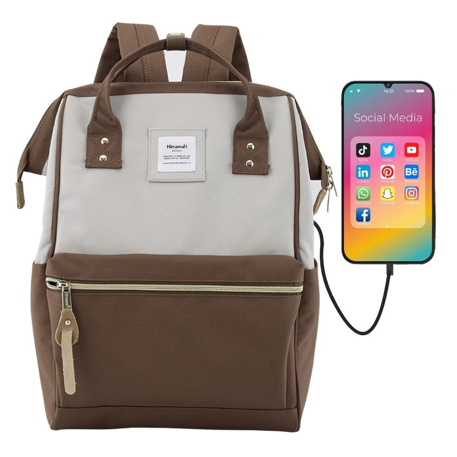 Beżowo-brązowy plecak miejski z frontową kieszenią - Himawari