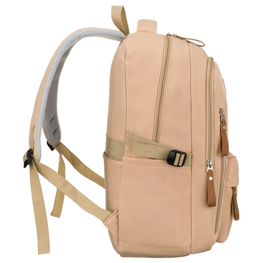 Beżowy plecak szkolny z poliestru z miejscem na laptopa, zamykany suwakiem - Peterson