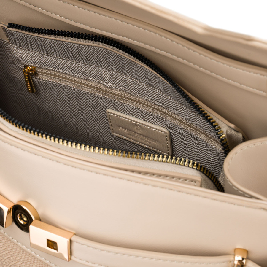 Beżowa torebka damska zamykana suwakiem i magnesem - Peterson