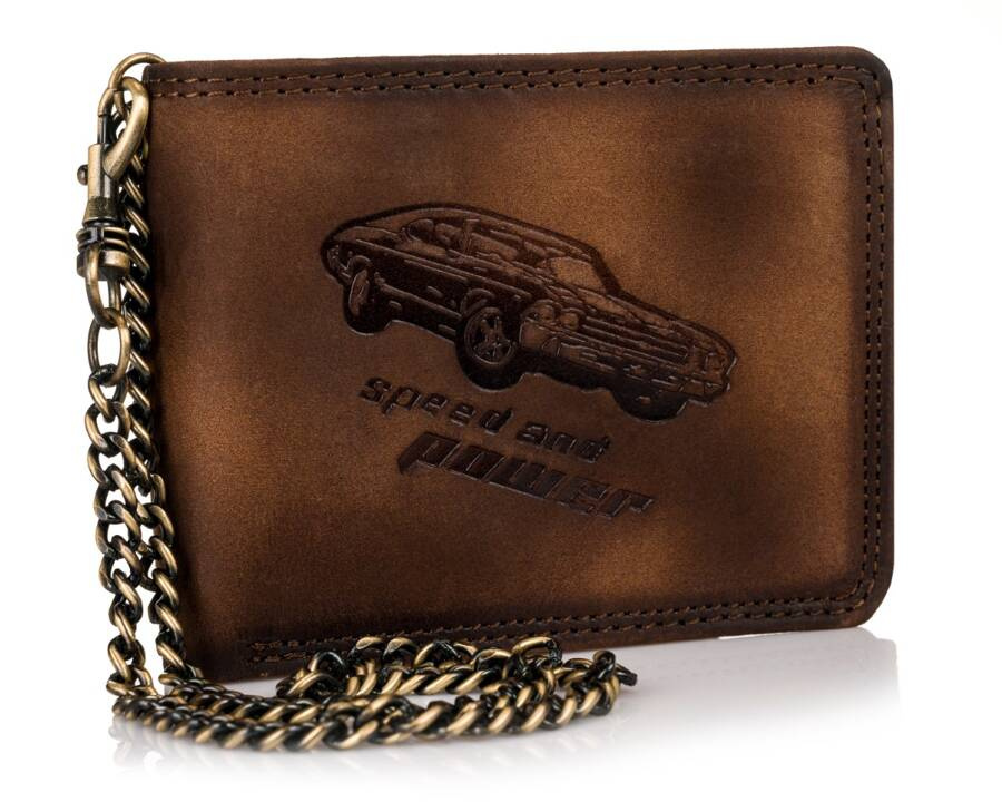 Duży, skórzany portfel męski z łańcuszkiem