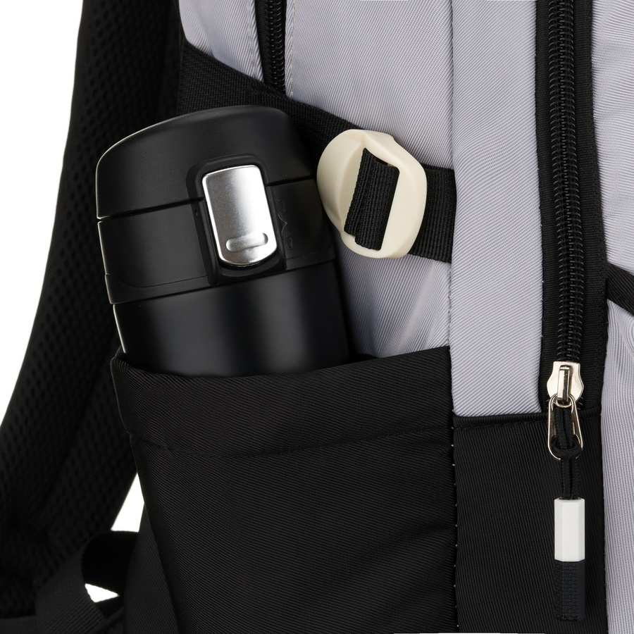 Szaro-czarny plecak szkolny z poliestru z dodatkową saszetką - Peterson