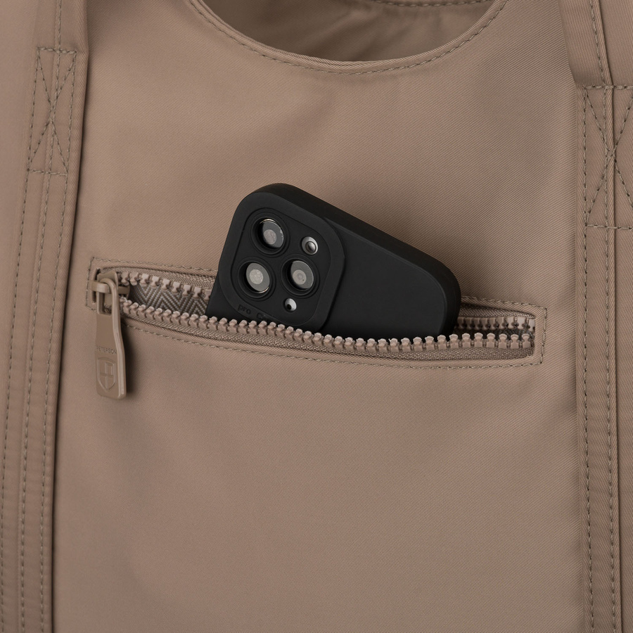 Shopperka damska z poliestru w beżowym kolorze, jednokomorowa i zamykana suwakiem - Peterson