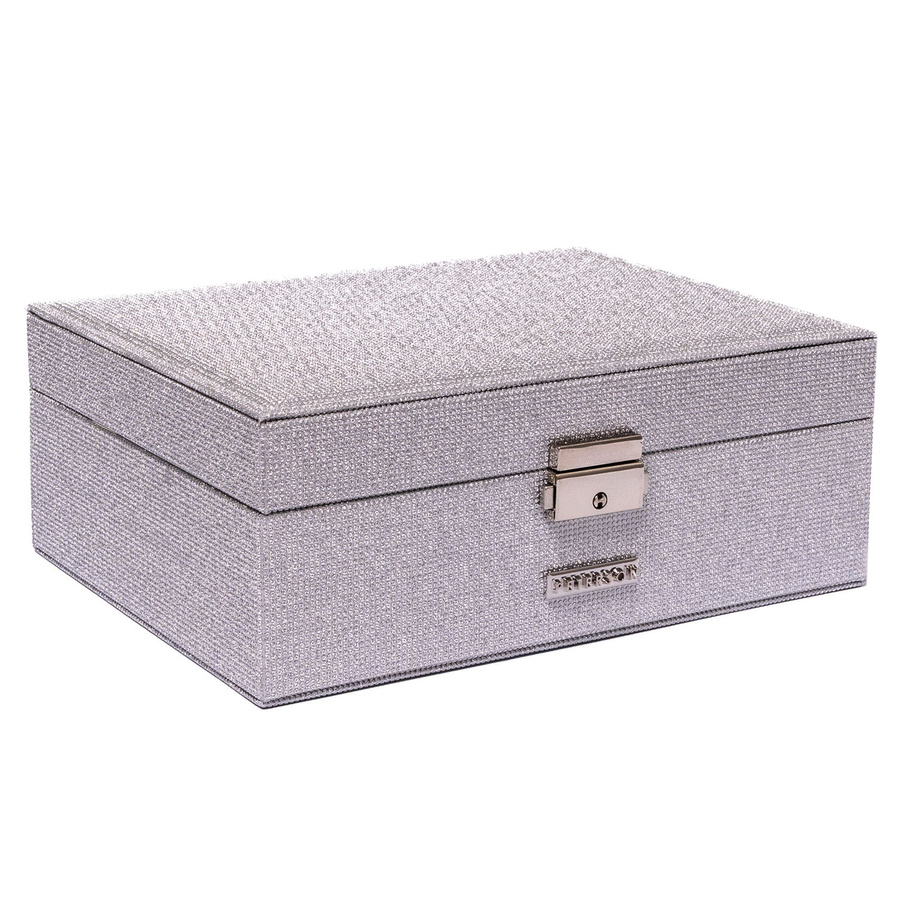 Srebrna szkatułka na biżuterię zamykana na kluczyk i zatrzask - Peterson