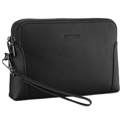 Klasyczna, czarna saszetka męska ze skóry ekologicznej zamykana suwakiem - Rovicky