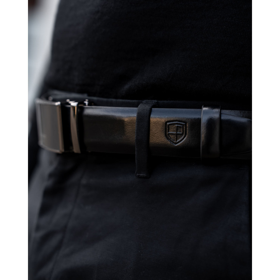 Skórzany, szeroki pasek męski z klamrą automatyczną - Peterson