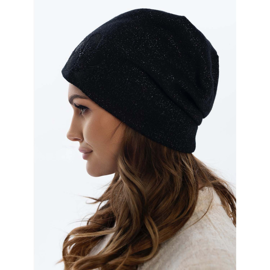 Czapka damska z haftem i kryształkami, czarna - Peterson