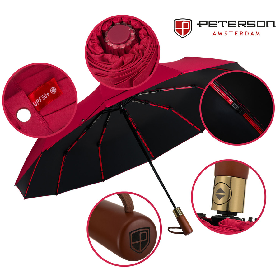 Parasol w kolorze czerwonym, rozkładany automatycznie - Peterson