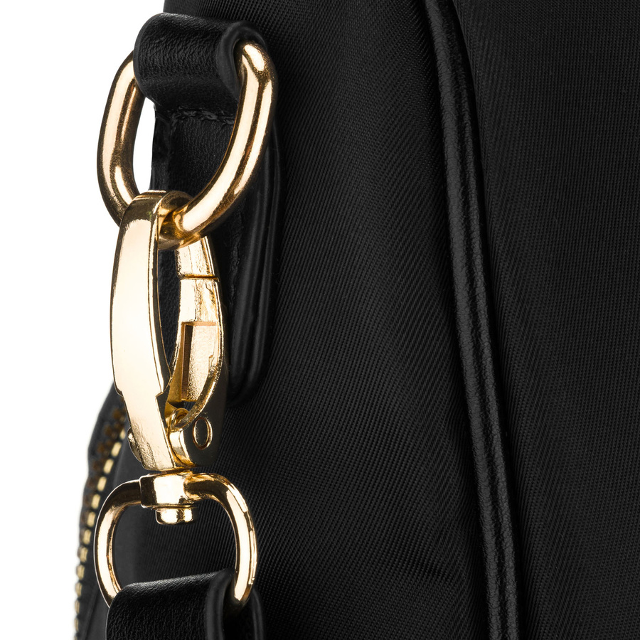 Czarny plecak damski z nylonu i skóry ekologicznej zawieszony na regulowanych szelkach - Peterson