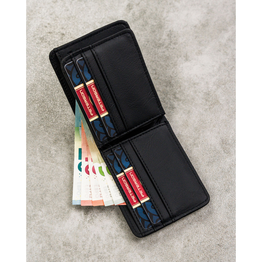 Czarno-szary portfel męski w orientacji poziomej bez zapięcia zewnętrznego - Peterson