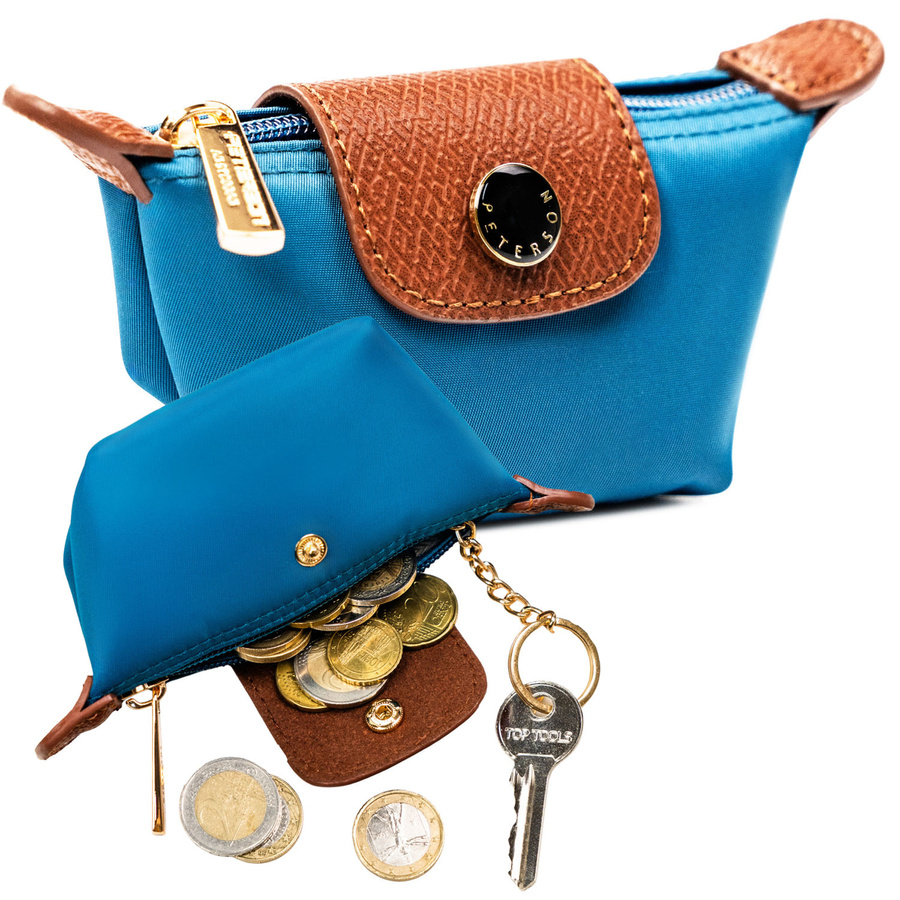 Etui na klucze wykonane z poliestru i skóry ekologicznej w turkusowym kolorze - Peterson