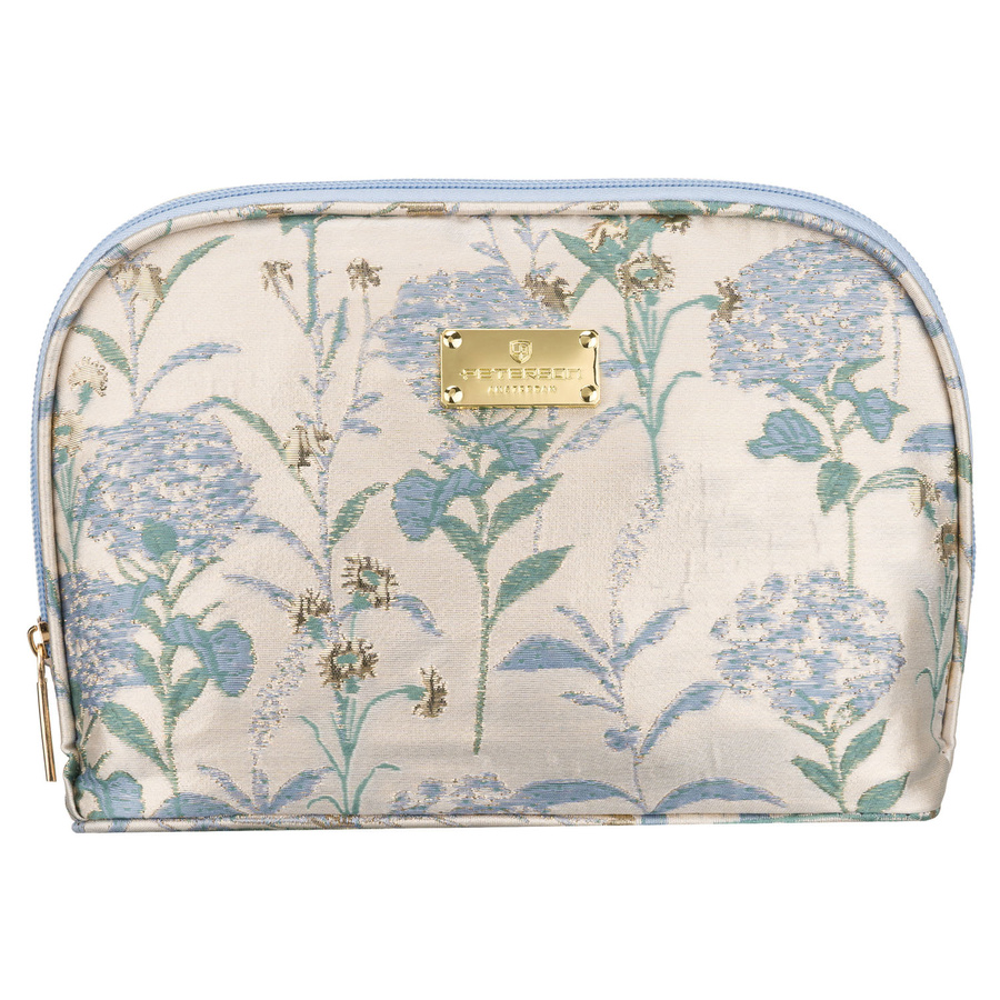 Błękitno-beżowa kosmetyczka podróżna z materiału syntetycznego zdobiona kwiatami - Peterson