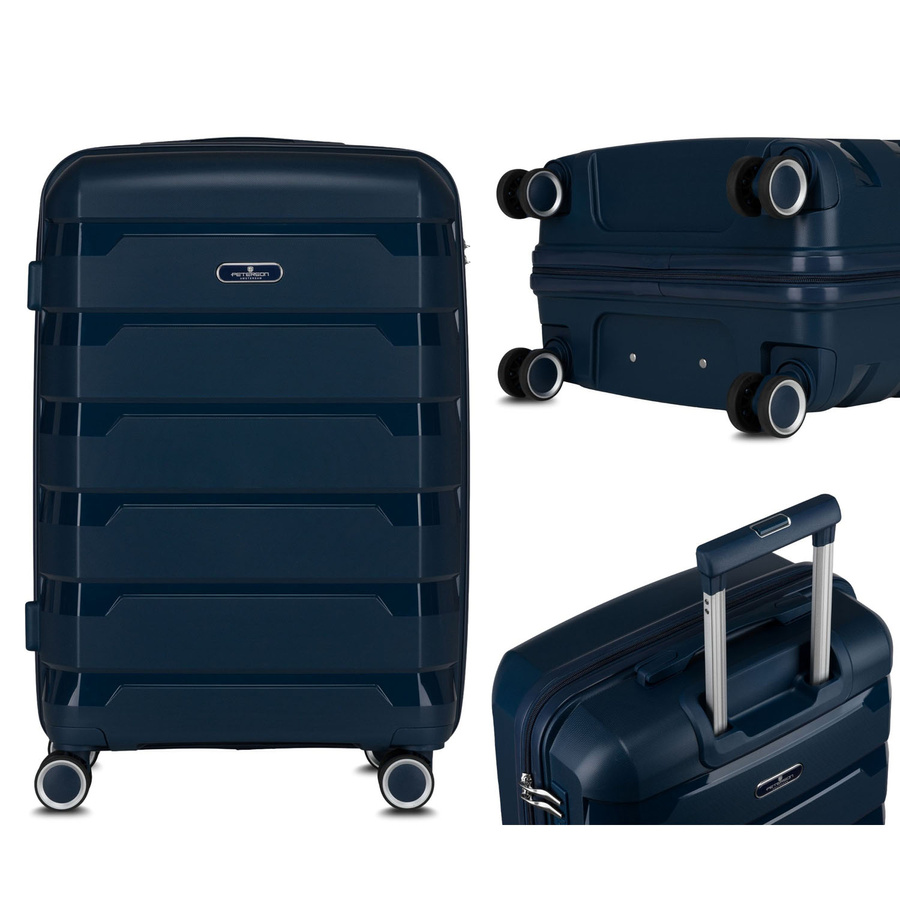 Granatowa, twarda walizka z polipropylenu w średnim rozmiarze - Peterson
