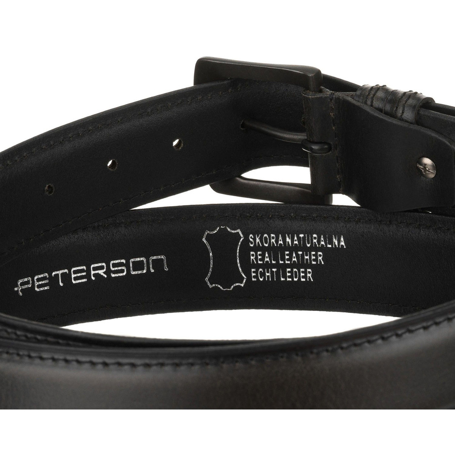 Zestaw prezentowy: skórzany portfel męski w czarnym kolorze i czarny pasek ze skóry naturalnej - Peterson