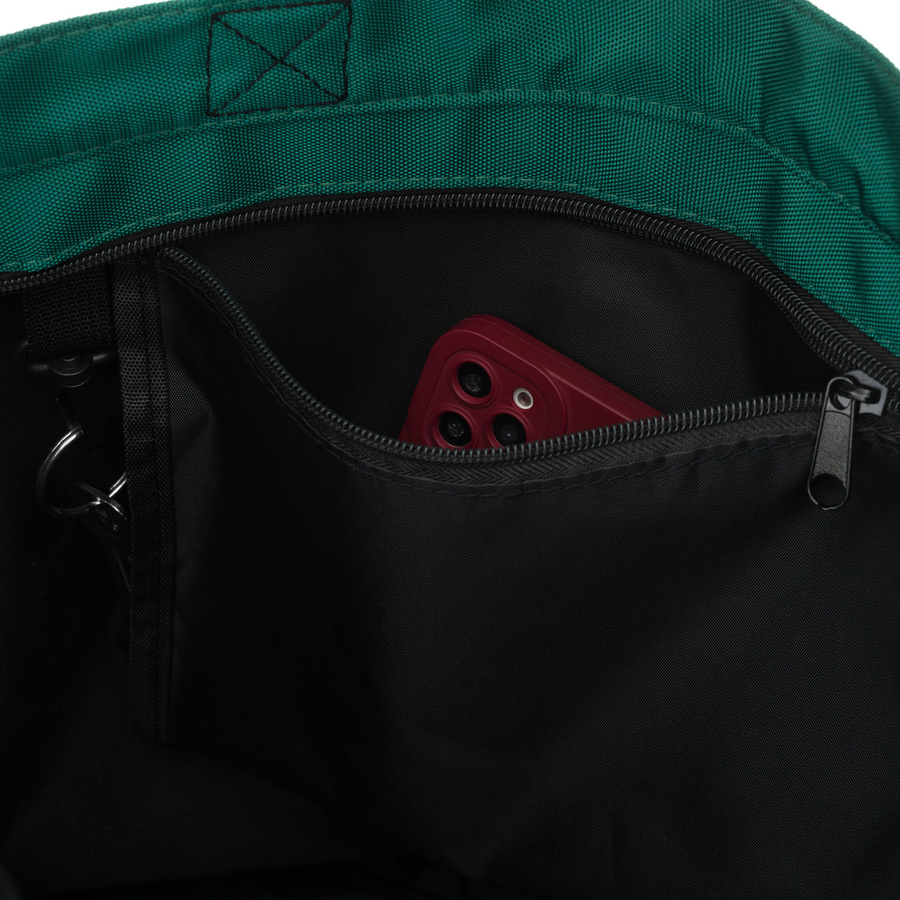 Duża, ciemnozielona shopperka damska z poliestru, zawieszona na uchwytach i doczepianym pasku - Peterson