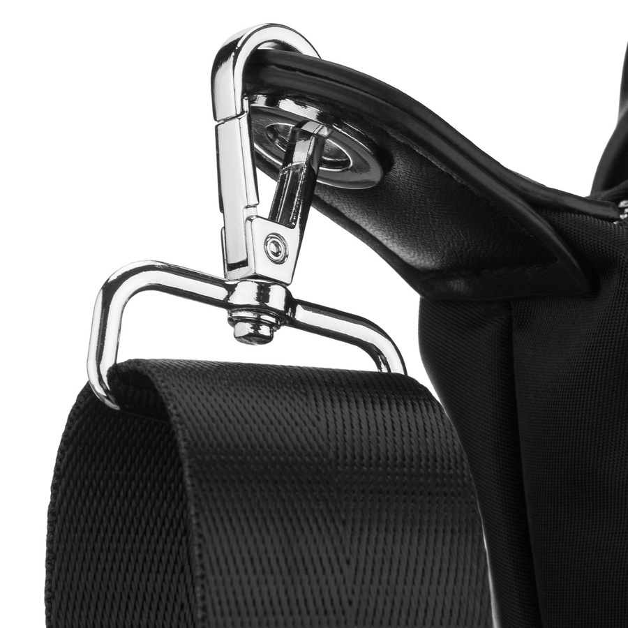 Czarna listonoszka damska z poliestru zawieszona na szerokim pasku i poręcznych uchwytach - Peterson