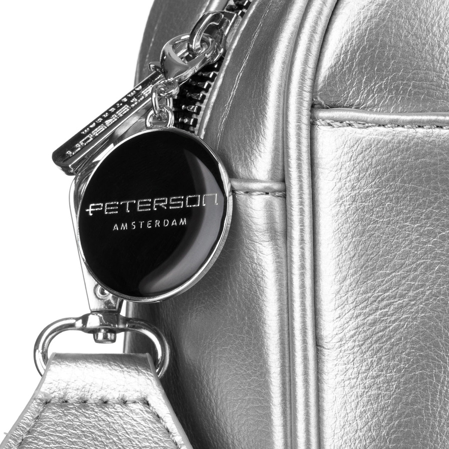 Modna srebrna listonoszka damska z szerokim i wąskim paskiem komplecie Peterson