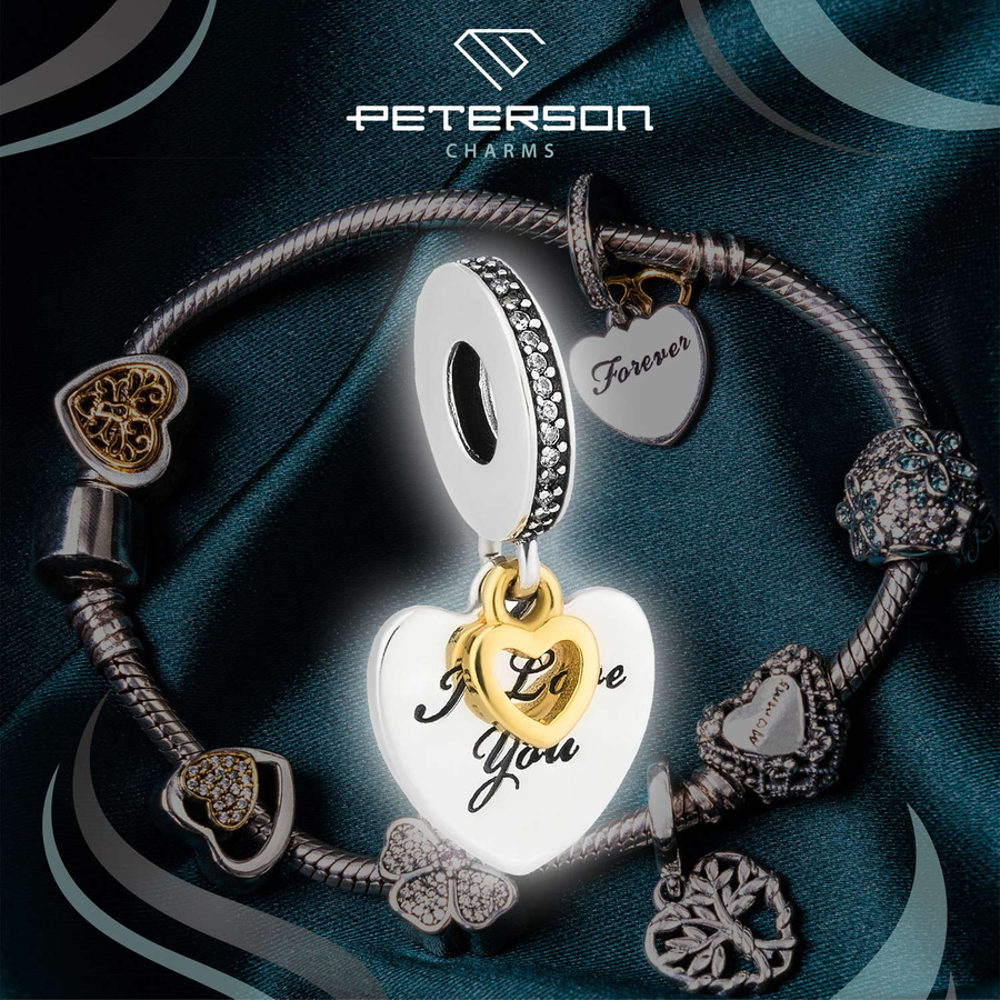 Srebrny charms serduszka do modułowej bransoletki - Peterson