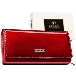 Duży, czerwony portfel damski ze skóry naturalnej i ekologicznej - Rovicky