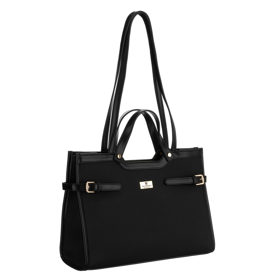 Czarna torebka damska zamykana klipsem magnetycznym, zawieszona na wygodnych uchwytach - Peterson