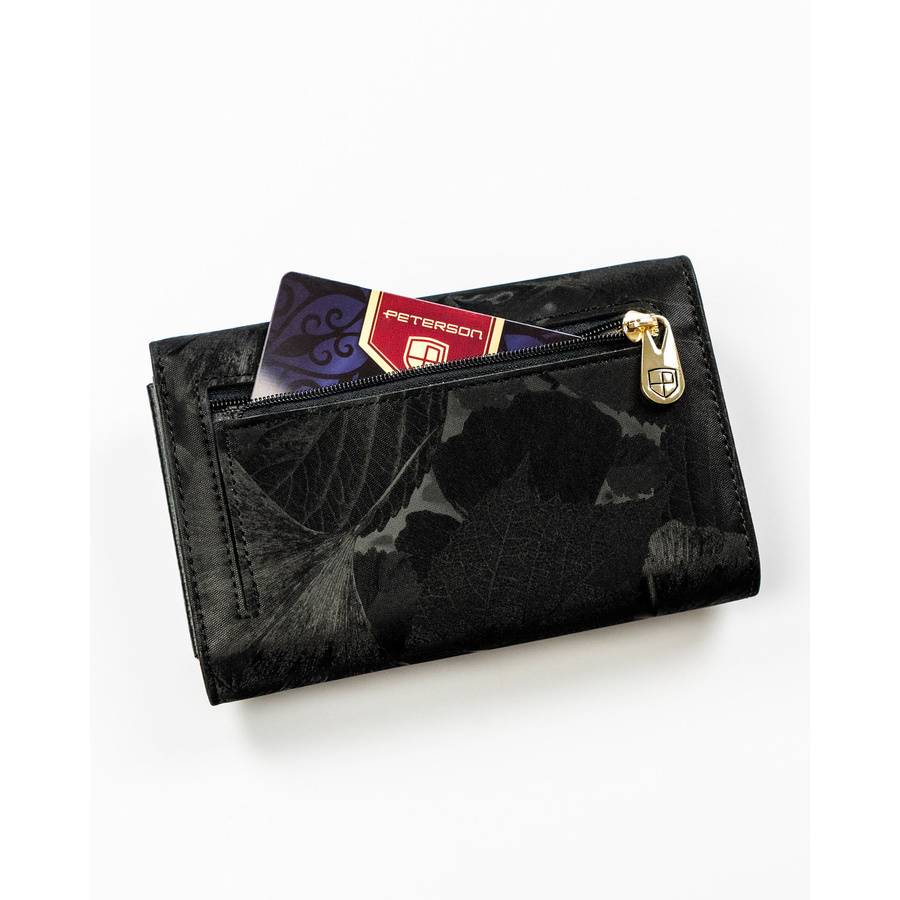 Poziomy, duży portfel damski ze skóry naturalnej i ekologicznej w czarnym kolorze - Peterson