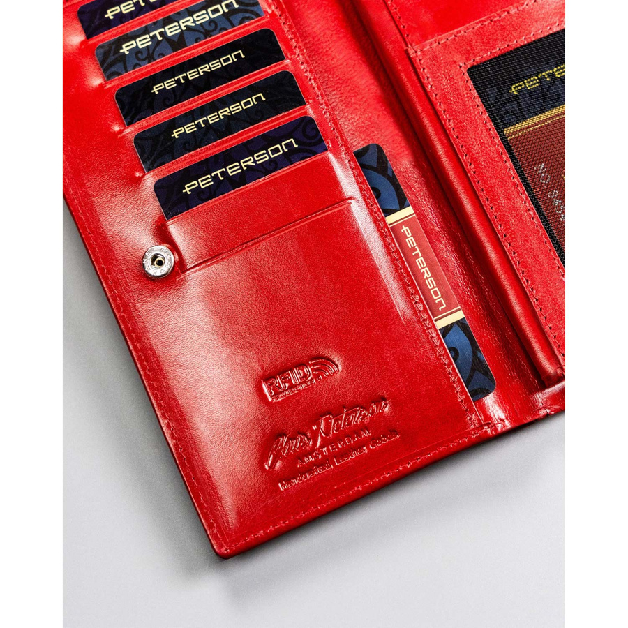 Elegancki czerwony portfel z zewnętrzną kieszonką - Peterson