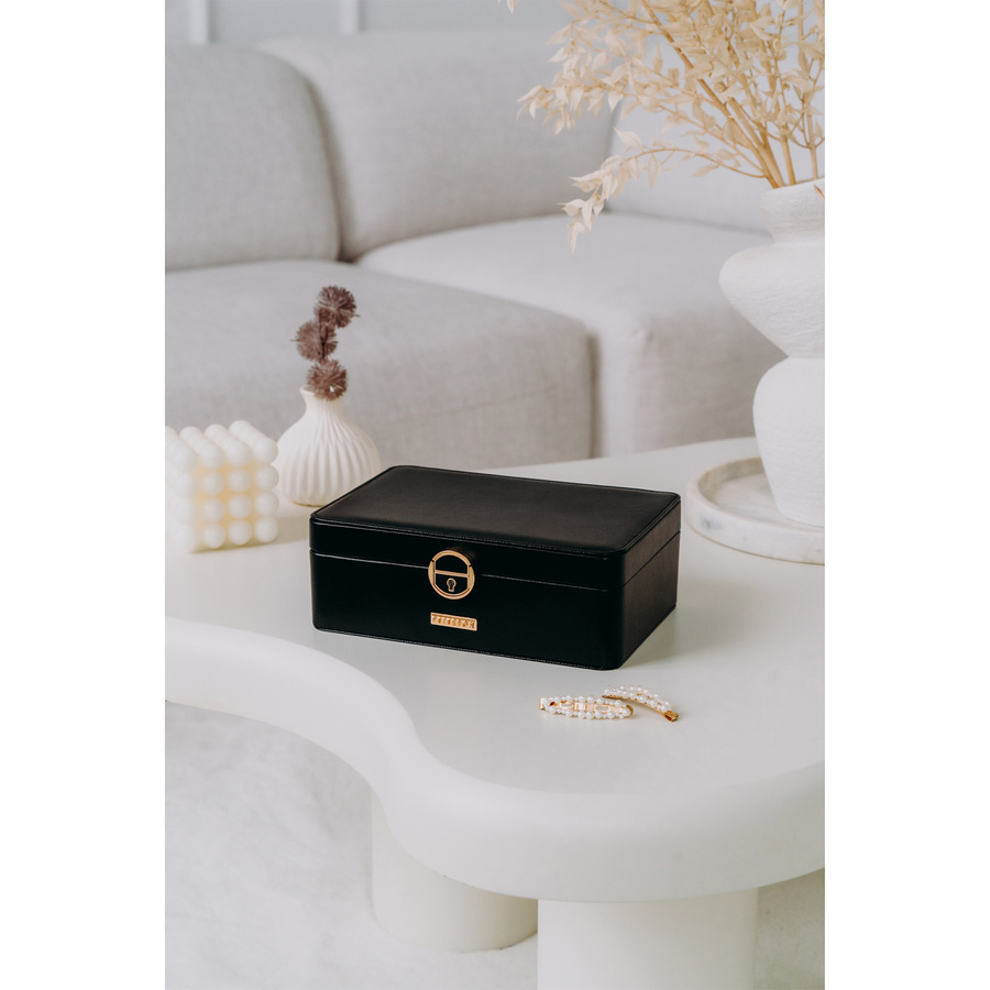 Pojemny elegancki kuferek na biżuterię z zamkiem - Peterson