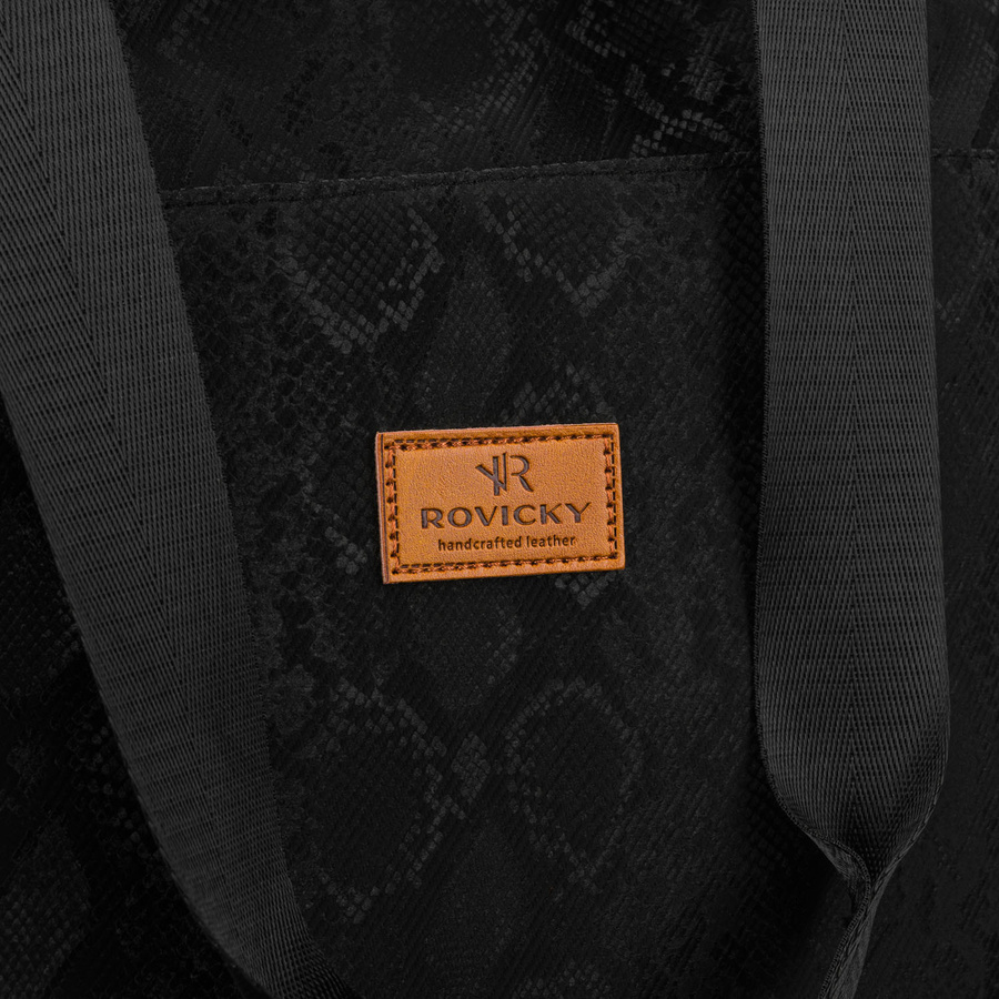 Czarny shopper damski z poliestru zawieszony na wygodnych uchwytach - Rovicky