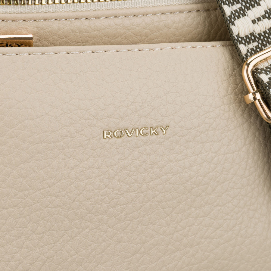 Beżowa listonoszka damska ze skóry ekologicznej zamykana suwakiem - Rovicky