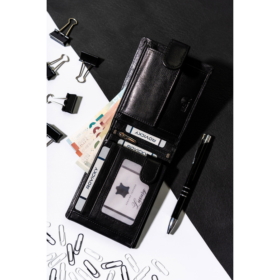 Czarny portfel skórzany męski z ochroną RFID - Rovicky