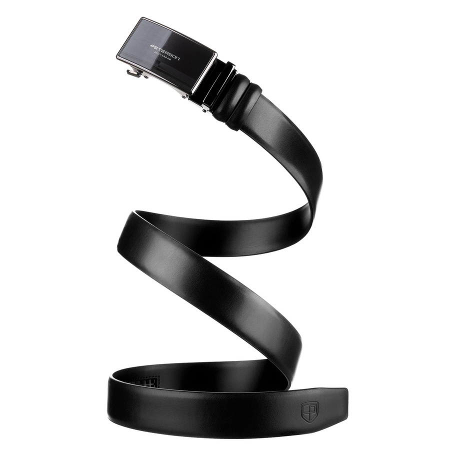 Skórzany pasek męski w czarnym kolorze z automatyczną klamrą - Peterson