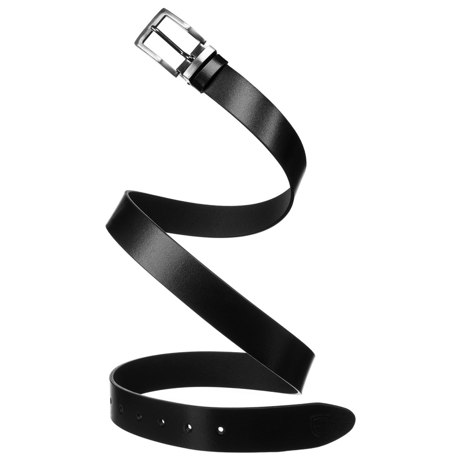 Skórzany, szeroki pasek męski w czarnym kolorze z klasyczną klamrą - Peterson