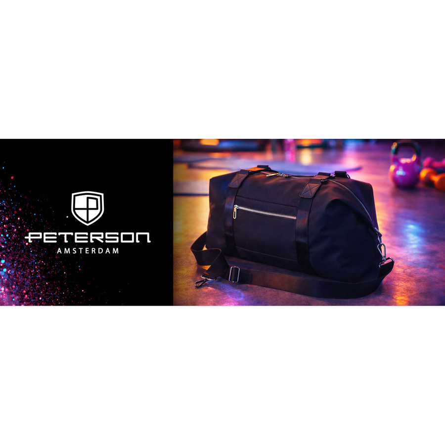Damska torba treningowa z poliestru w czarnym kolorze zamykana suwakiem - Peterson