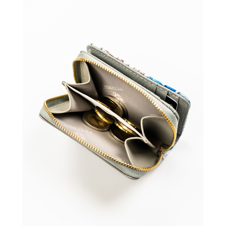 Niebieski, poręczny portfelik damski ze skóry naturalnej z systemem RFID, zamykany zatrzaskiem i suwakiem - Peterson