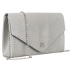 Brokatowa kopertówka damska w srebrnym kolorze zawieszona na eleganckim łańcuszku - Rovicky