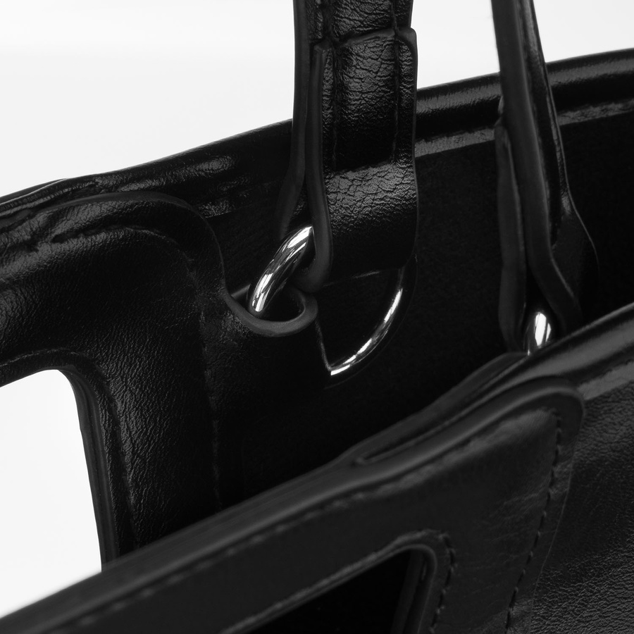 Duża, czarna shopperka damska wykonana ze skóry ekologicznej, zamykana suwakiem - Peterson