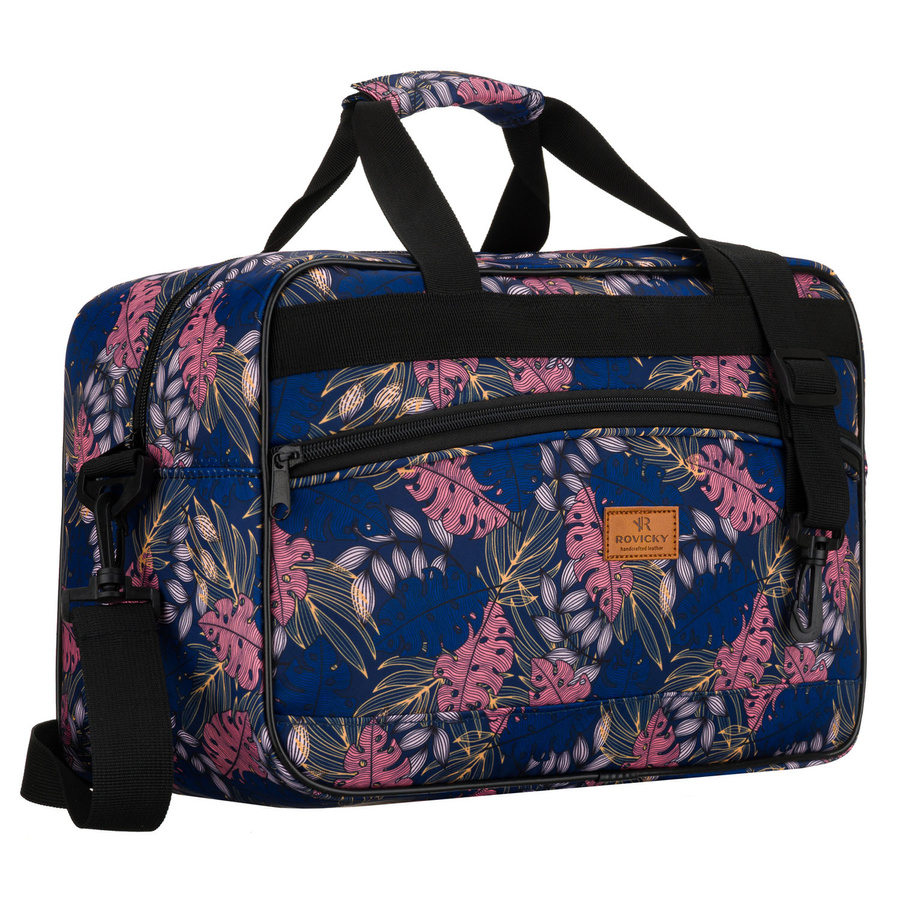 Torba podróżna wyposażona w dopinany pasek i zewnętrzną kieszeń zapinaną suwakiem - Rovicky