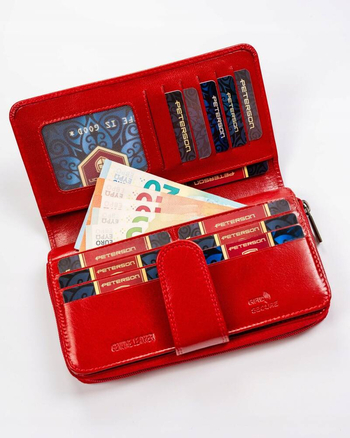 Elegancki, pionowy portfel damski ze skóry naturalnej - Peterson