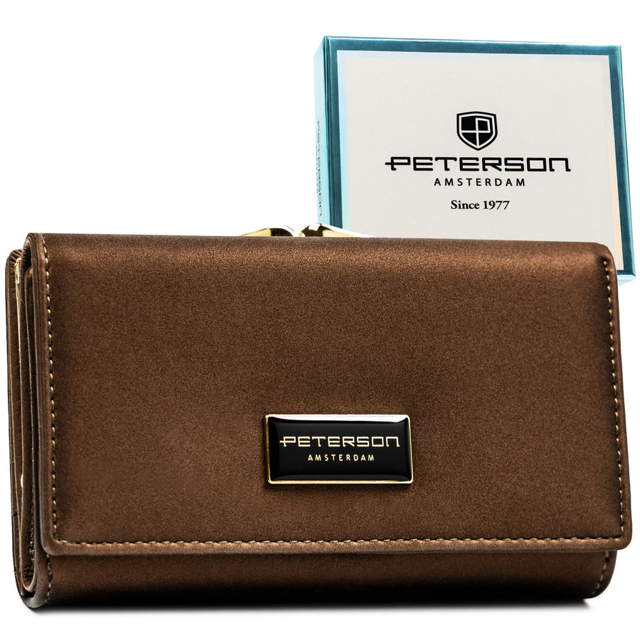 Portfel damski wykonany ze skóry naturalnej i ekologicznej w brązowym kolorze - Peterson