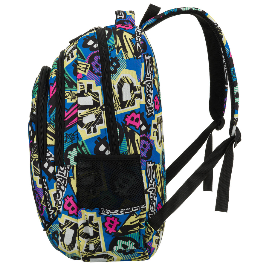 Plecak młodzieżowy do szkoły odszyty z poliestru ze wzorem imitującym graffiti, zawieszony na regulowanych szelkach - Peterson