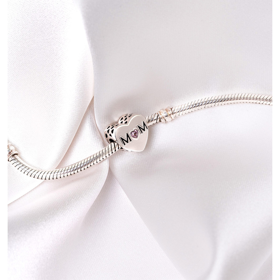 Srebrny charms serce z cyrkonią i napisem do modułowej bransoletki - Peterson