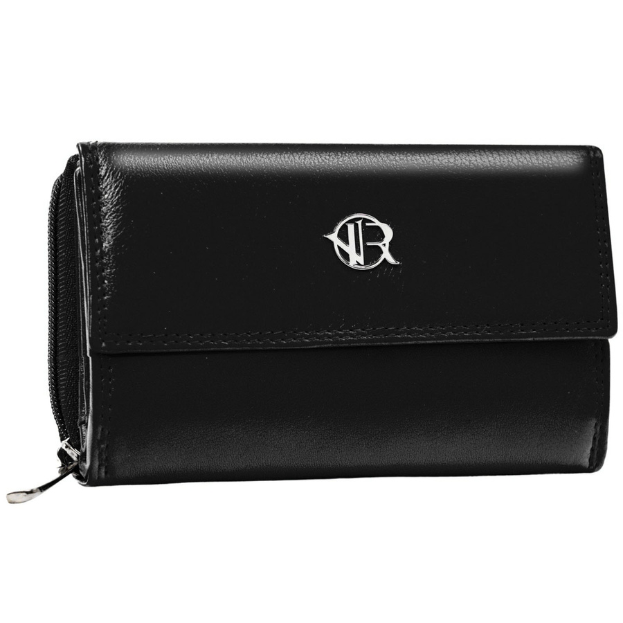 Modny, skórzany portfel damski na zatrzask w czarnym kolorze - Rovicky