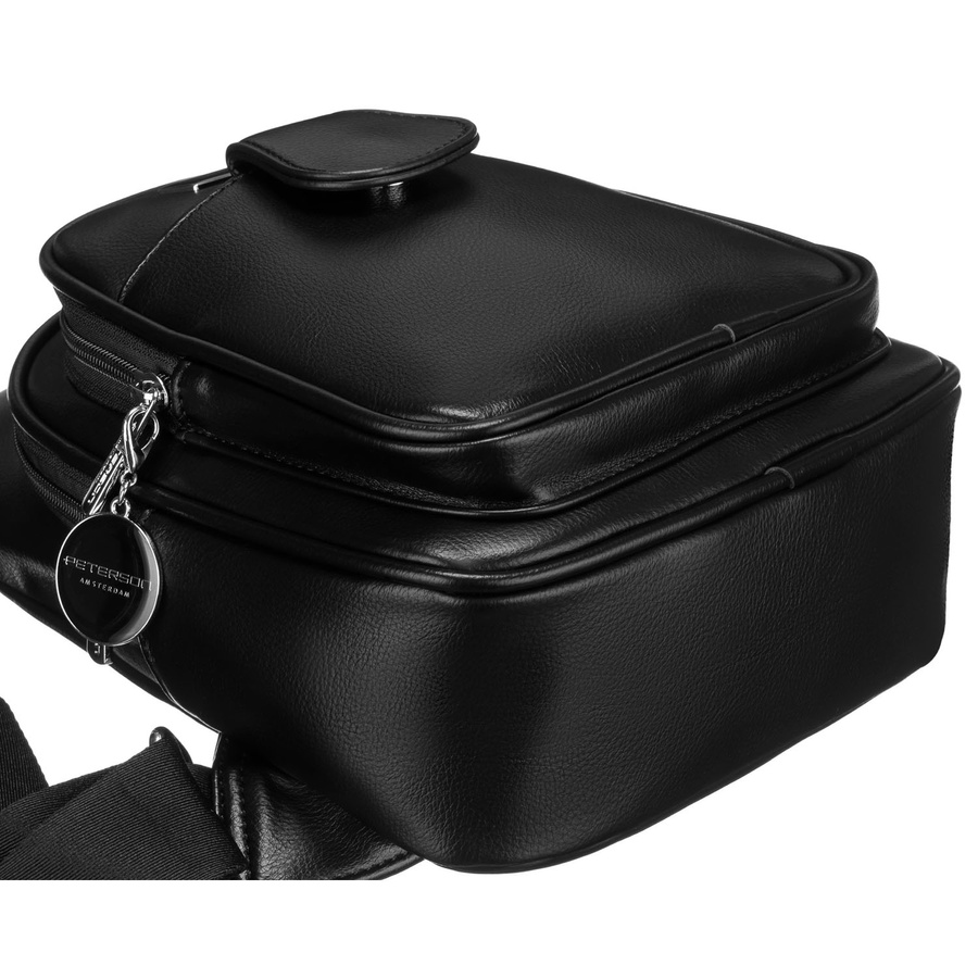 Czarna funkcjonalna saszetka damska z szerokim regulowanym paskiem nerka crossbody eko skóra Peterson